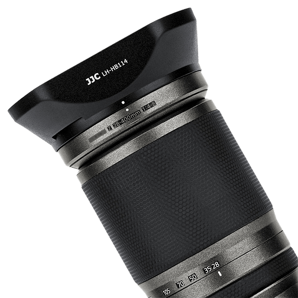 JJC Lens Hood LH-HB114 mounted on Nikon lens top view