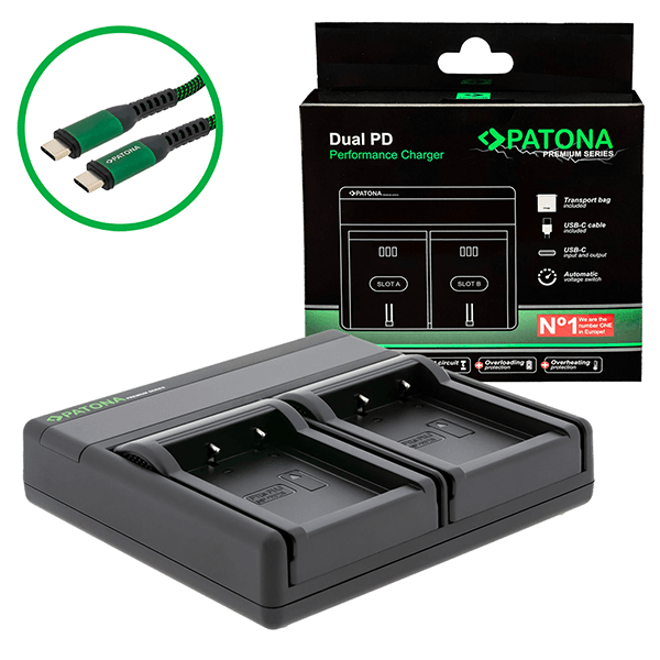 Charger camera battery dual to Fujifilm NP-W126 USB-C