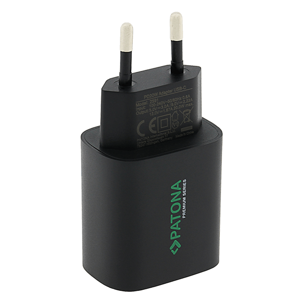 USB Ladegerät PD 20W in Schwarz stehend