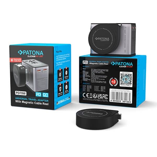 Patona Platinum PD70W Travel Adapter 3x USB-C 150 Countries