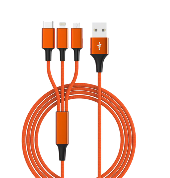 3in1 USB smarterCharging Cable - Lightning - Micro USB - USB-C in orange