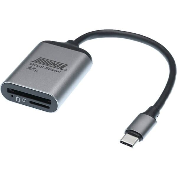 Hoodman Steel SD and microSD UHS-II card reader, front view