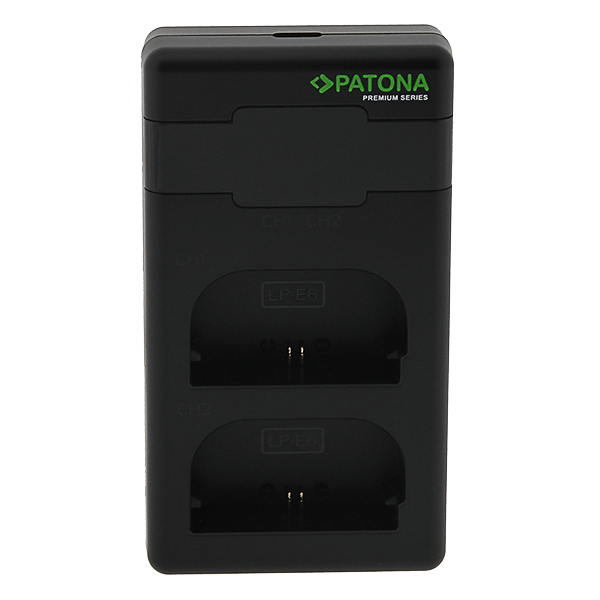 Doppel USB C Ladegerät zu Canon LP-E6 stehend