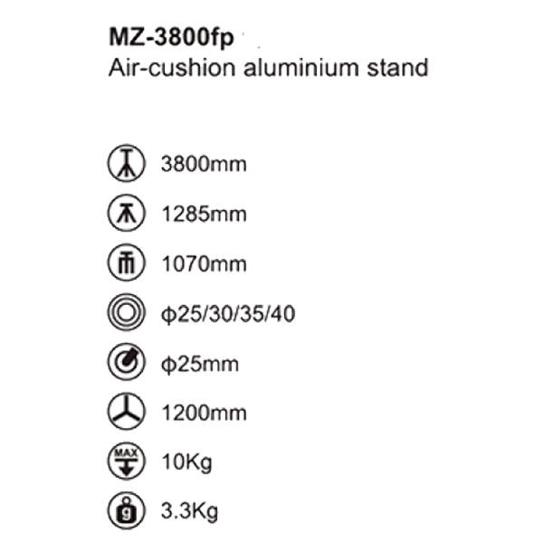 Jinbei MZ-3800FP aluminium lamp tripod 107cm to 364cm with air suspension