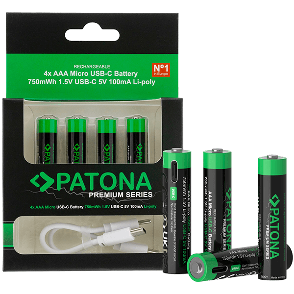 Wiederaufladbarer Batterie USB-C AAA-Akkus 750mWh Patona