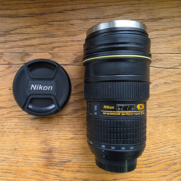 Coffee mug shaped like a 24-70mm lens Coffee mug shaped like a 24-70mm lens