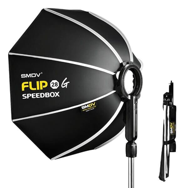 SMDV Softbox Flip 28 G – achteckige Softbox für Aufsteckblitz seitliche Ansicht