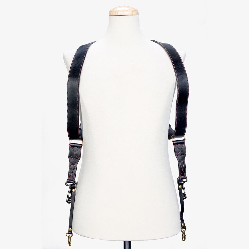 Bronkey Tokyo #501 Leather Dual Camera Harness Black with Red Stitching