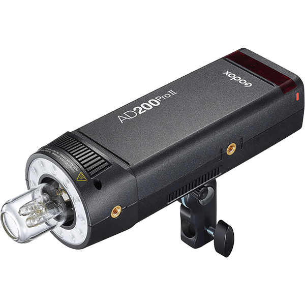 Godox AD200pro-2 Blitzgeraet mit Akku auf Neiger von oben