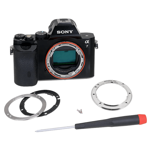 Fotodiox Pro TOUGH E-Mount silber Ersatz-Objektivfassung mit Kamera