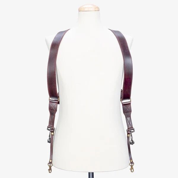 Bronkey Tokyo 502 double leather camera strap, brown-red, overall view