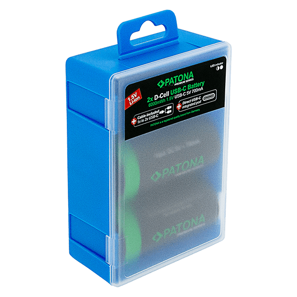 Wiederaufladbarer Batterie USB-C LR20 Mono D Akku von Patona Verpackung