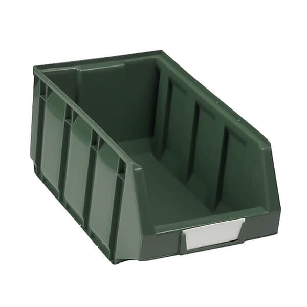 Green open-front storage bin 12 liters 342 x 204 x 164 mm stackable