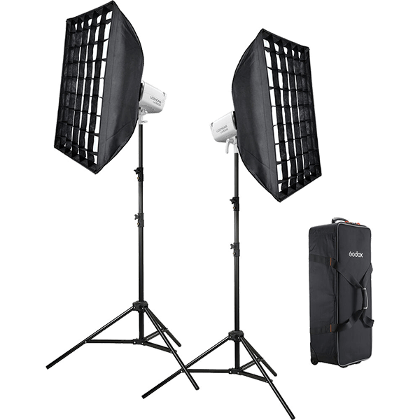 Godox LA300Bi permanent light set with lamp tripods and softboxes