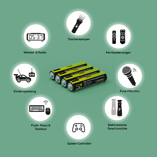 Rechargeable battery USB-C AAA batteries 900mWh Verico