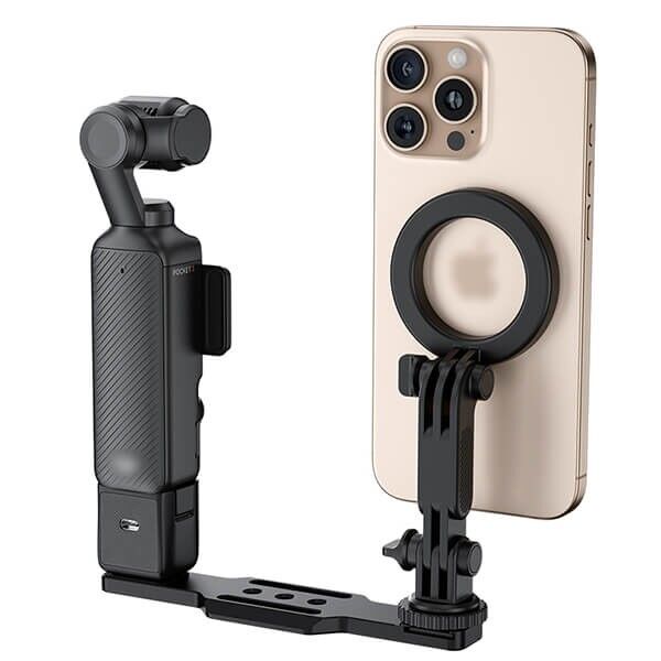Osmo Pocket 3 mit seitlich angebrachtem Handy