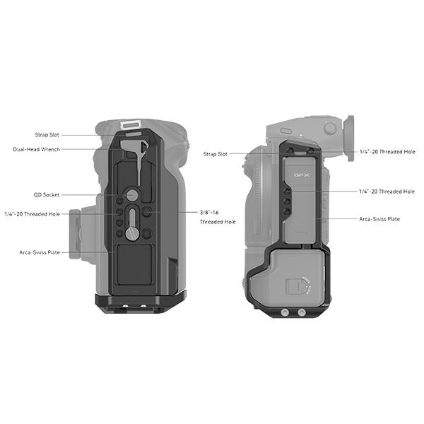 L-Winkel passen zur Fujifilm GFX100 II mit VG-GFX100ll Batteriegriff seitlich