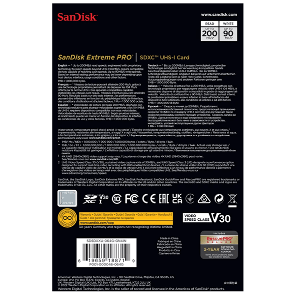 Speicherkarte 64GB 200MBs SDXC Details