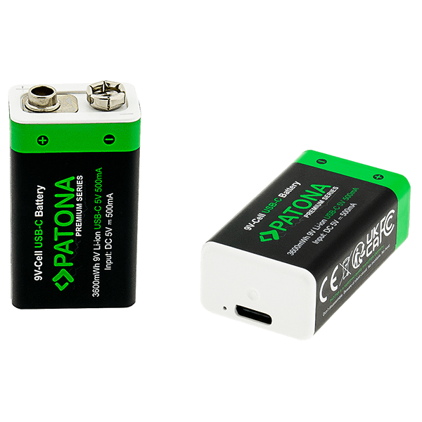 Wiederaufladbarer Batterie USB-C 9 Volt Block Akku von Patona detail