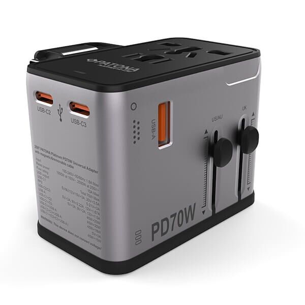 Patona Platinum PD70W Travel Adapter 3x USB-C 150 Countries Patona Platinum PD70W Travel Adapter 3x USB-C 150 Countries