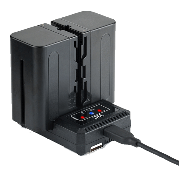 USB Doppel Batterieladegerät für Sony NP-F Akkus mit zwei Batterien