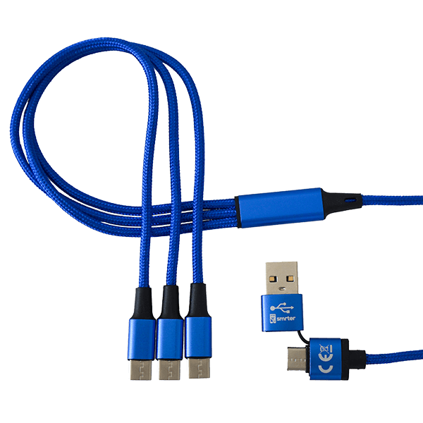 Charging cable triple USB C in blue