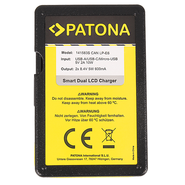 Smart Dual LCD USB Ladegerät für Canon LP-E6 von Patona