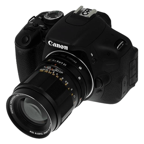 Objektivadapter Konica Auto-Reflex auf Canon EOS von Fotodiox an Kamera