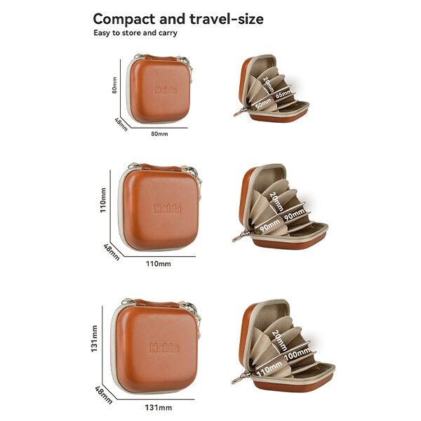 Various sizes of Haida HD4830 screw-in filter Carrying case made of brown leather