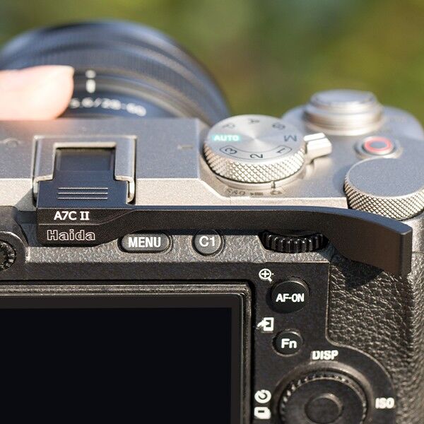 Haida Thumbs Grip Black Mounted on Sony Alpha 7C II Front View