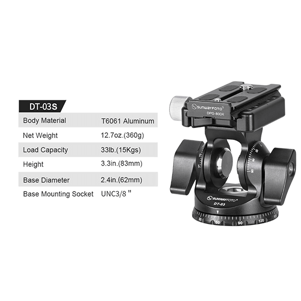 Neigekopf DT-03 mit Arca Schnellspanner von Sunwayfoto technische Eigenschaften