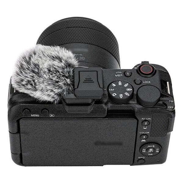 CSW-R50V Wind Muff mounted on Canon EOS R50 V camera