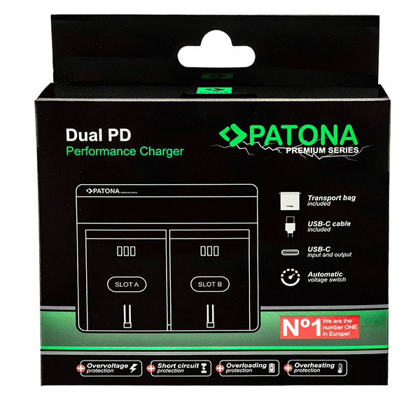 Ladegerät Kamera Akku Dual zu Panasonic DMW-BLC12PP USB-C Verpackung