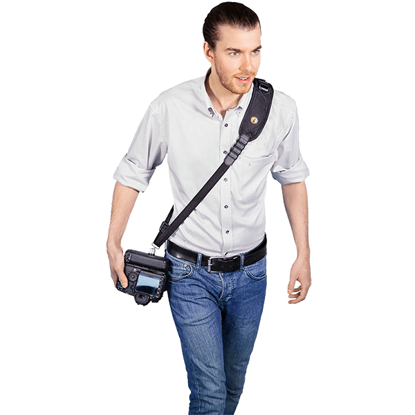 Kameragurt Sun Sniper Rotaball One in schwarz in Anwendung