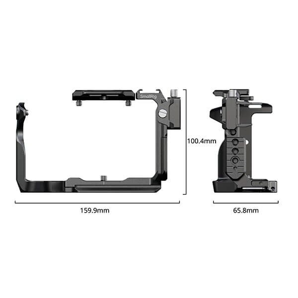 SmallRig Kamera Cage Vorderansicht auf Sony FX2 Abmessungen