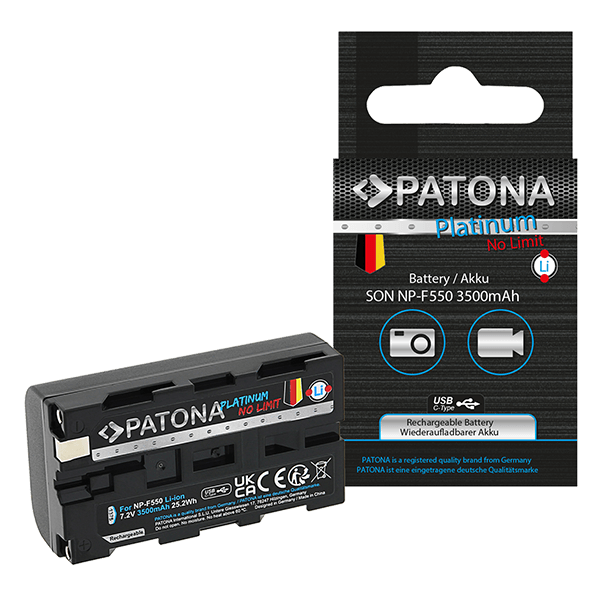 Akku wie Sony NP-F550 mit USB C Anschluss von Patona Platinum