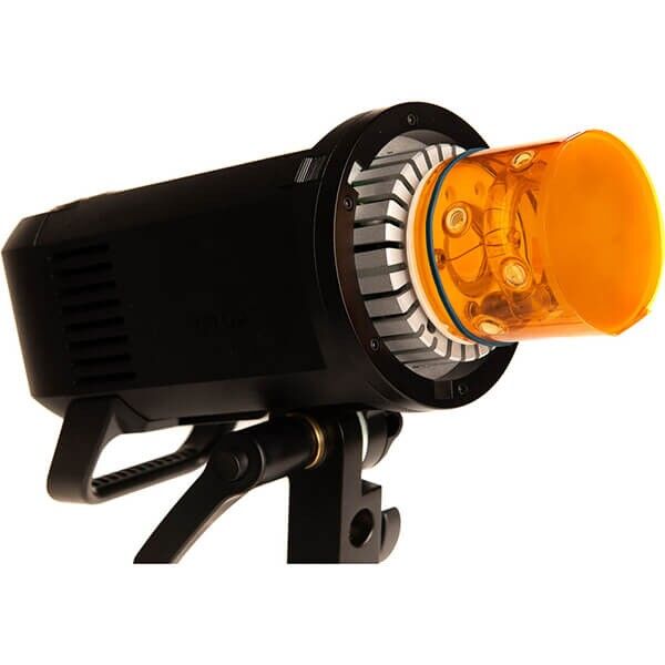 Color correction gel set for Godox AD600 Pro mounted on flash tube