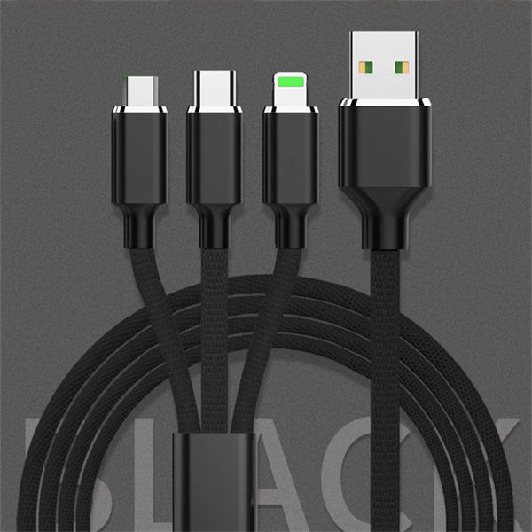 3in1 USB Ladekabel - Lightning - Micro USB - USB-C in schwarz