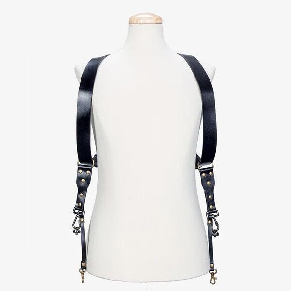 Bronkey Berlin 501 double camera strap, leather, black, front view