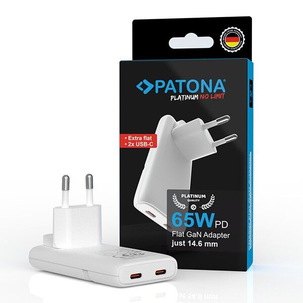 Compact fast charging adapter with two USB-C ports