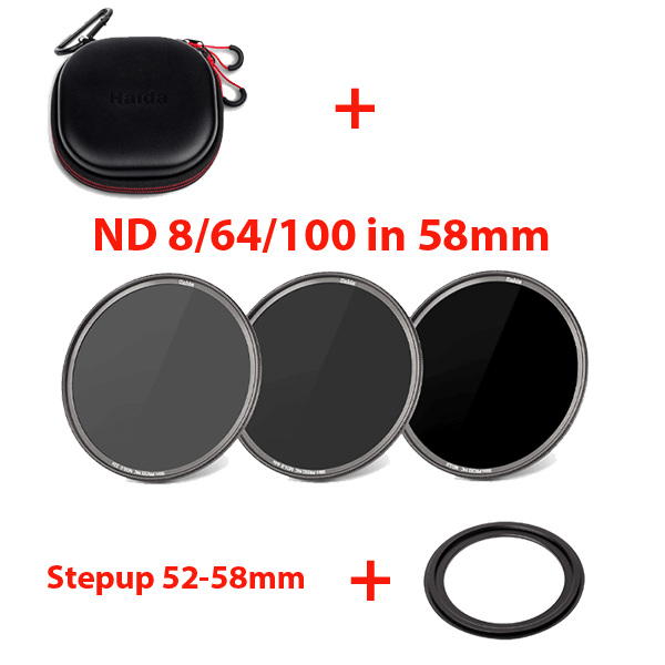 Haida ND screw filter set to 58 mm filter diameter with carrying bag