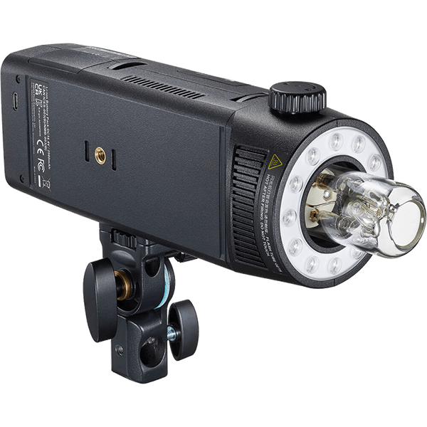 Godox AD200pro-2 Blitzgeraet mit Akku seitlich LED-Licht