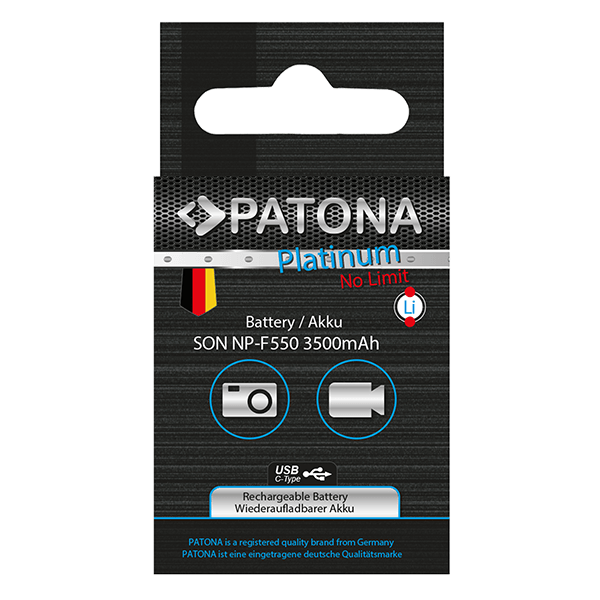 Akku wie Sony NP-F550 mit USB C Anschluss von Patona Platinum