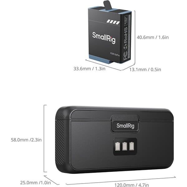 USB-C charging box with three batteries from SmallRig Dimensions