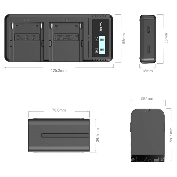 SmallRig NP-F970 Akku und Ladegerät Set 3823 Size
