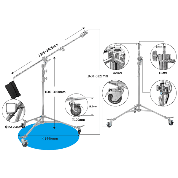 Jinbei M-8 Stahl Stativ Galgenstativ Abmessungen