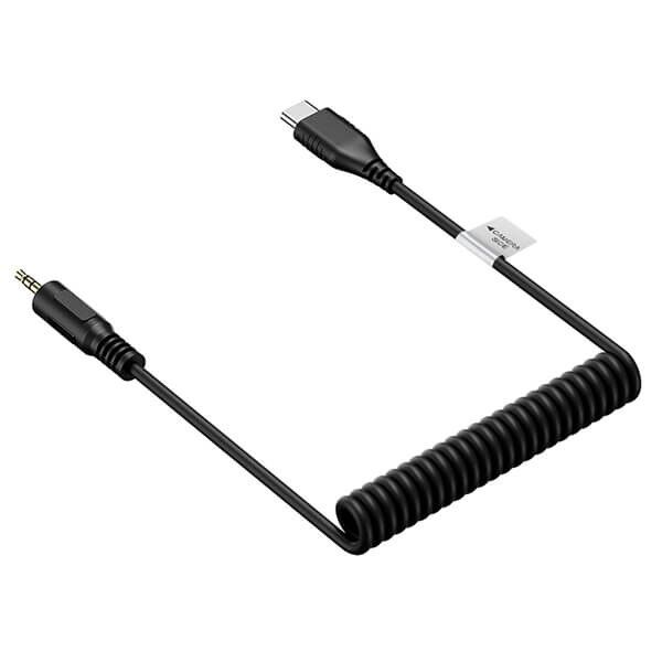 Schwarzes JJC Cable-F3 Spiralkabel mit flexibler Kabellänge