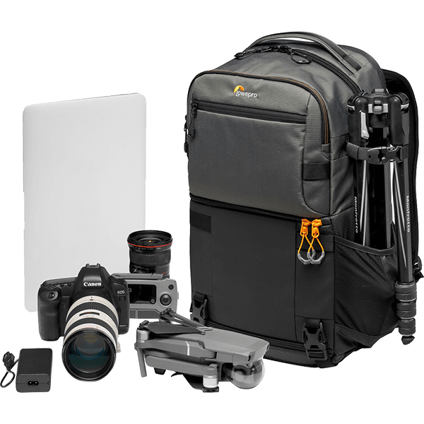 Fotorucksack Lowepro Fastpack PRO BP 250 AW III grau mit Geräten