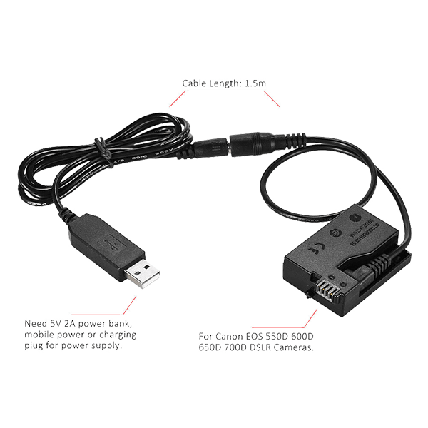 Canon LP-E8 Dummy Battery with USB connection Canon LP-E8 Dummy Battery with USB connection
