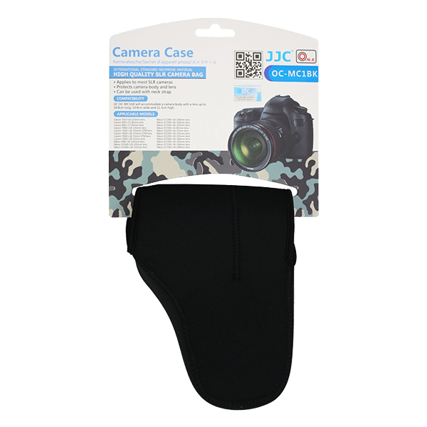 Kameratasche aus schwarzem Neopren Verpackung